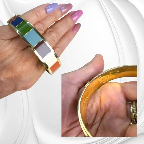 COACH VIntage 65th anniversary multicolor striped bracelet /bangle gold - Picture 1 of 5